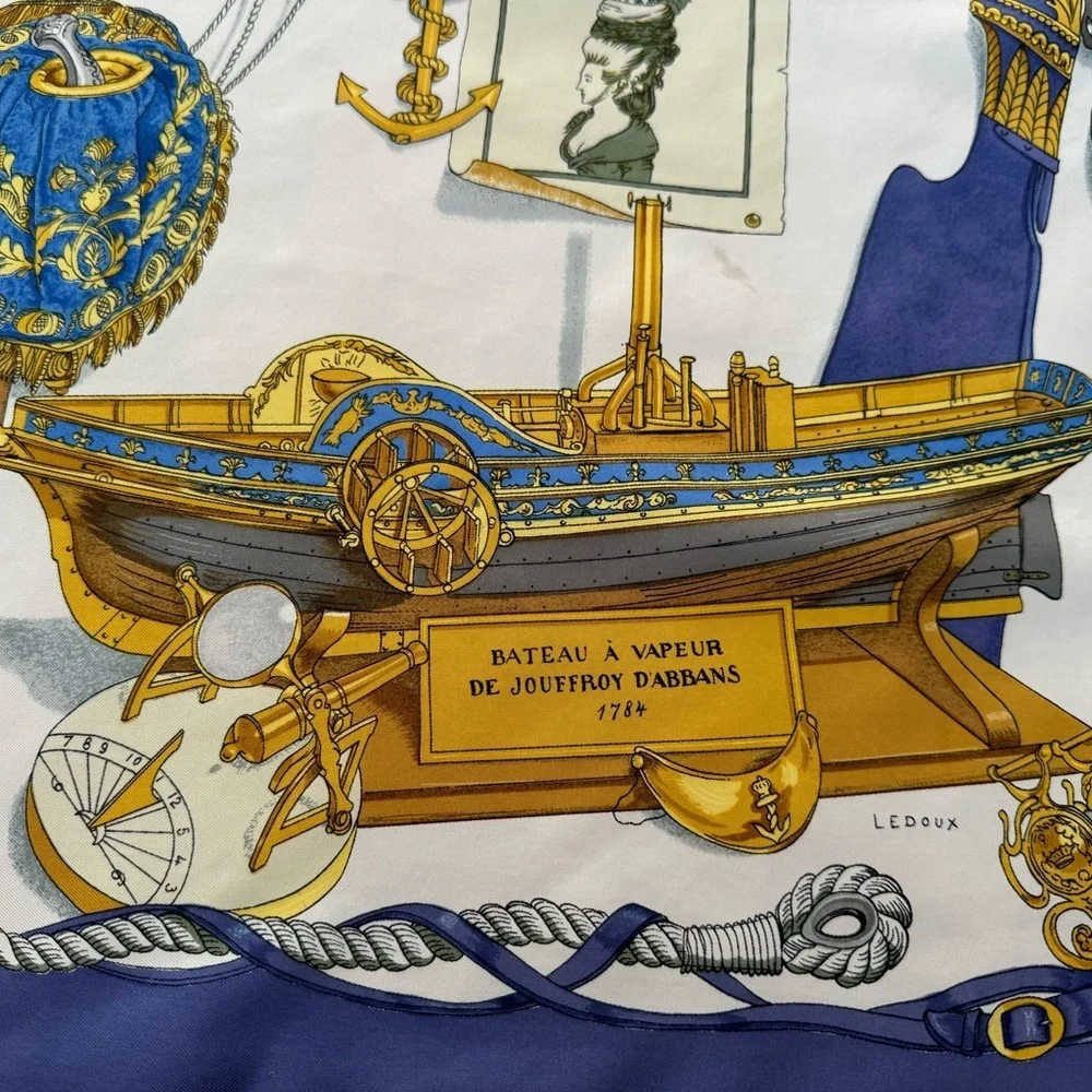 Hermes Blue Gold Silk Nautical Scarf